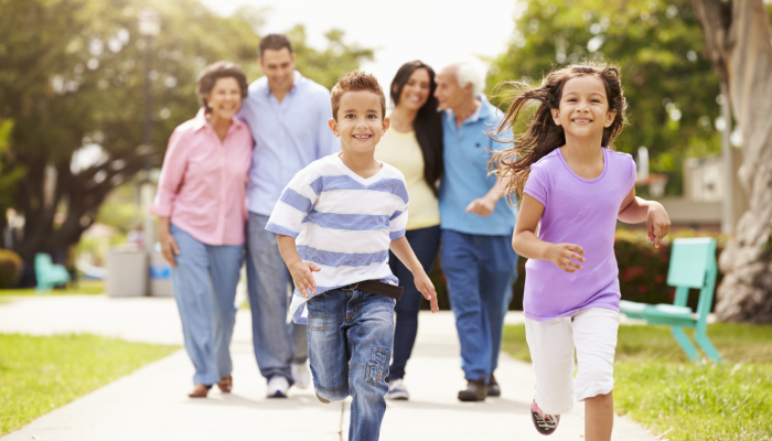 Family walking together outside